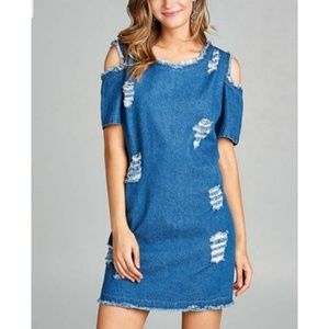 Denim Cold Shoulder Distressed Dress Size S  NWT